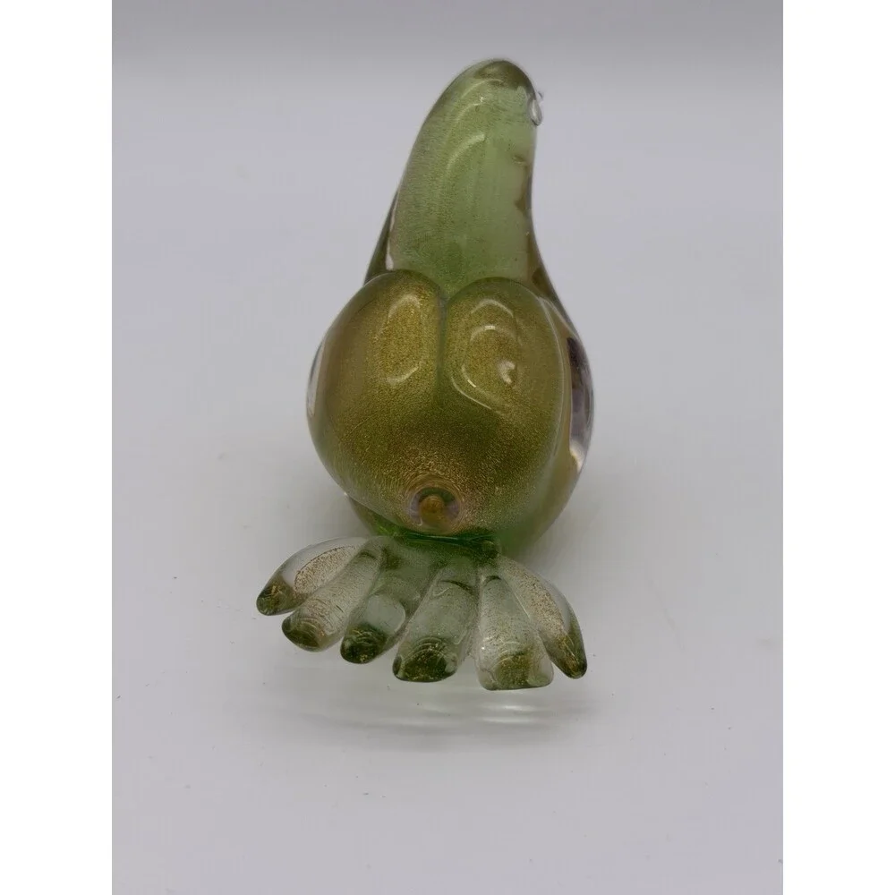Formia Murano Italy Art Glass Green & Gold Flecked Bird Hand Blown Figurine
